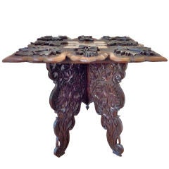 Anglo-Indian Elaborately Carved Walnut Folding Side Table