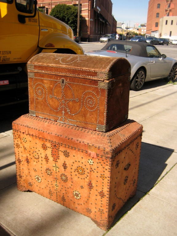 Wood Nail Studded Moroccan Velvet Dowry Chest