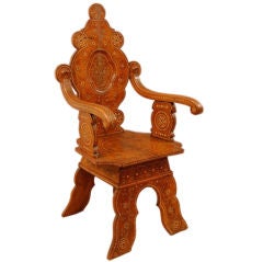 Moroccan Wood Chair with Elaborate Bone Inlay