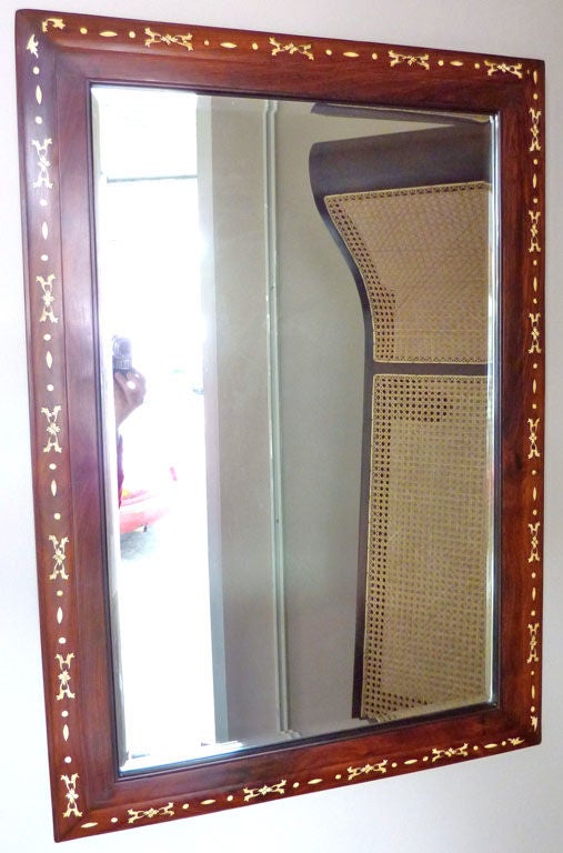 Anglo-Indian Rosewood Mirror with Ivory Inlay