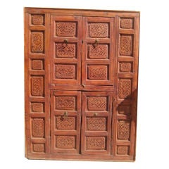 Antique Hand Carved Set Back Four Door Moroccan Cabinet