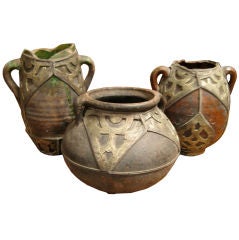 Antique Set of Three Decorated Moroccan Pots