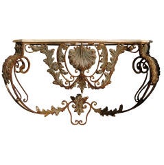 Antique Wrought Iron Console with White Marble Top