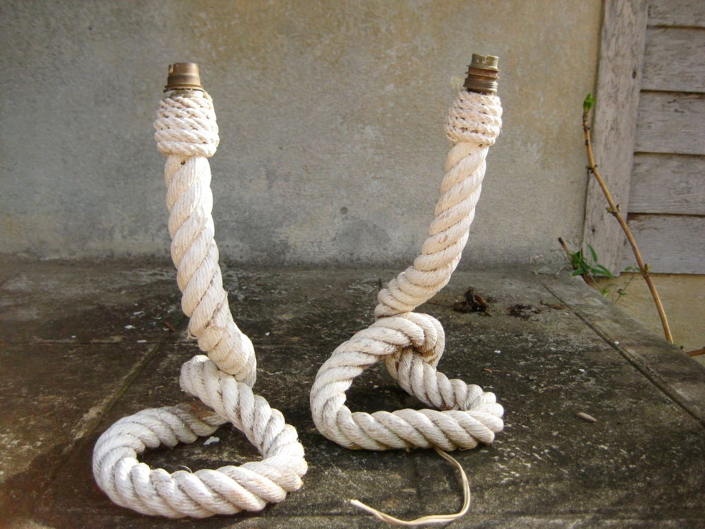 Sweet pair of French nautical rope table lamps.