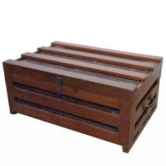 Teak and Rattan Picnic Basket  with Lattice Frame Top