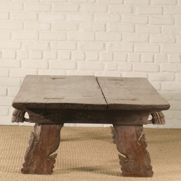 Indian Wood Bed with Carved Plank Legs