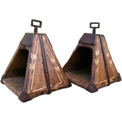 Antique Pair of Mid 19th century Peruvian Inlaid Wood Stirrups
