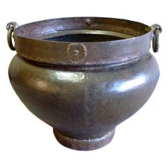 Large Copper Storage Vessel with Decorative Forged Handles