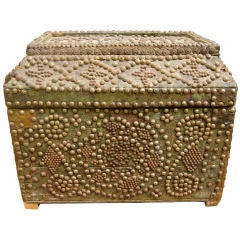 Antique Nailed Studded Moroccan Velvet Dowry Chest