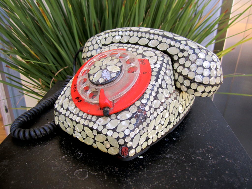 Indian Shell Inlaid Rotary Telephone