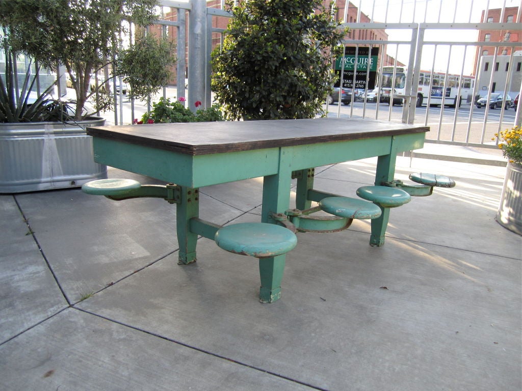 French 8 Seater Swivel Industrial Cafeteria Table