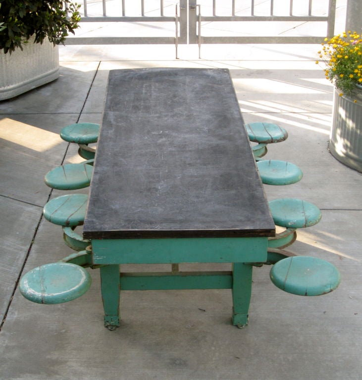 Mid-20th Century 8 Seater Swivel Industrial Cafeteria Table