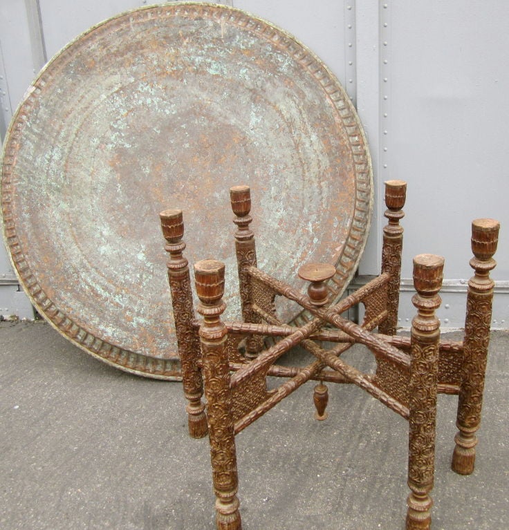 Egyptian Over Scaled Hammered Copper Tray Table