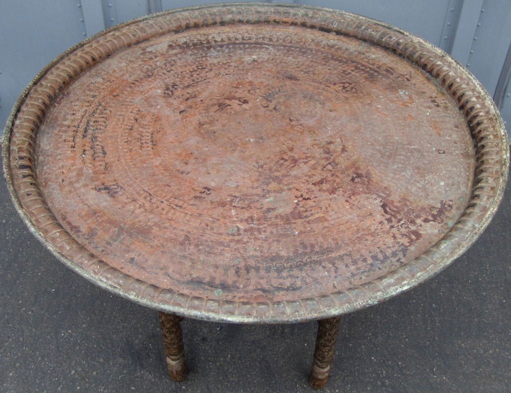 Mid-20th Century Over Scaled Hammered Copper Tray Table