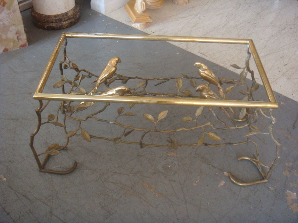 Mid-20th Century Brass Coffee Table of Birds and Twigs