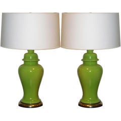 Pair of Sixties Apple Green Ginger Jar Lamps
