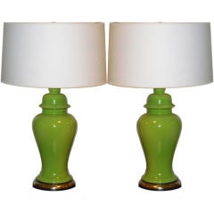 Pair of Sixties Apple Green Ginger Jar Lamps