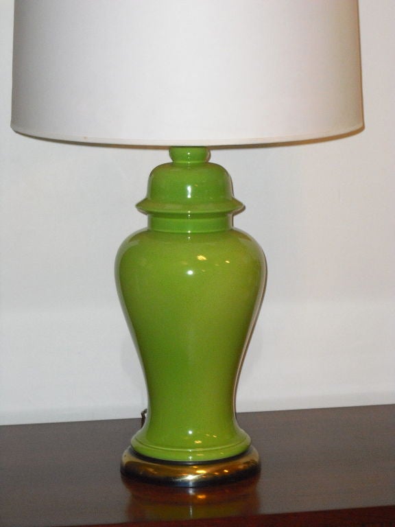 Pair of Sixties Apple Green Ginger Jar Lamps