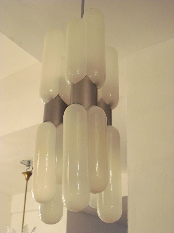 A six light Italian blown milk white glass  chandelier by carlo Nason for Mazzega,