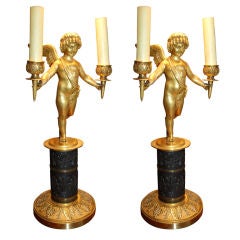 Pair Period Empire Bronze Dore Candlesticks