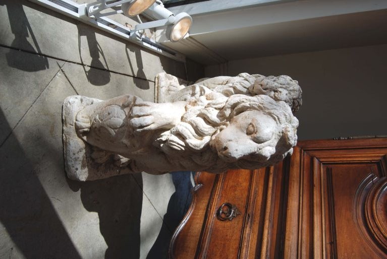 Paire de lions en pierre composite
