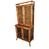 Antique 19th c. Bamboo Cabinet with Tooled Leather