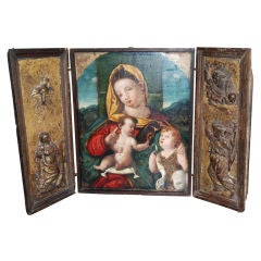 Antique 17th c. Painted and Carved Tryptic