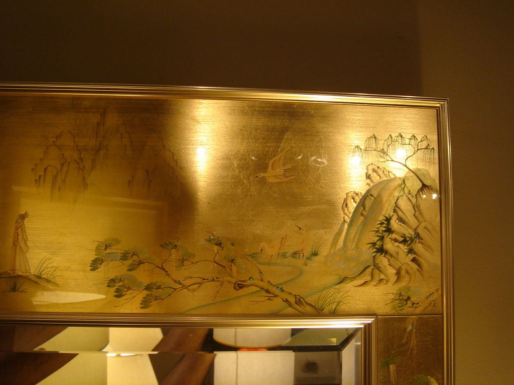 Asian-Motif Reverse Painted Gold Mirror by La Barge In Excellent Condition In New York, NY