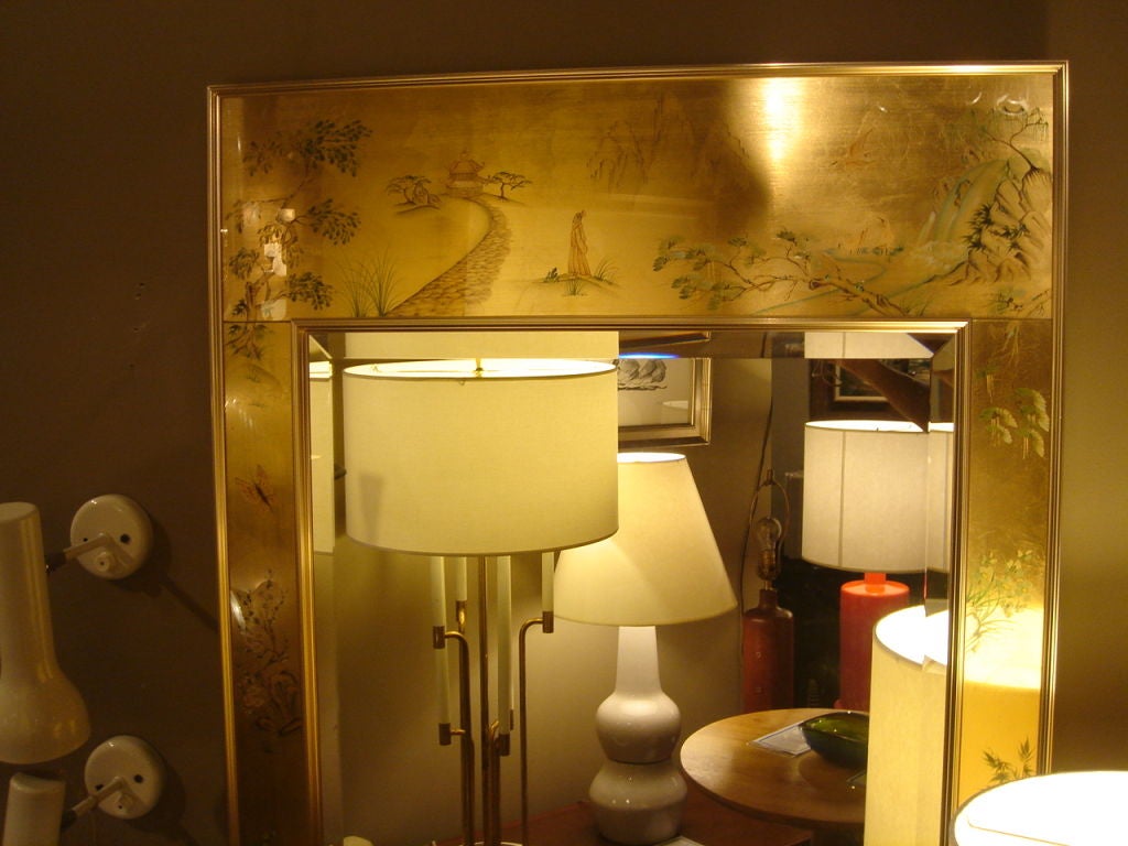 American Asian-Motif Reverse Painted Gold Mirror by La Barge