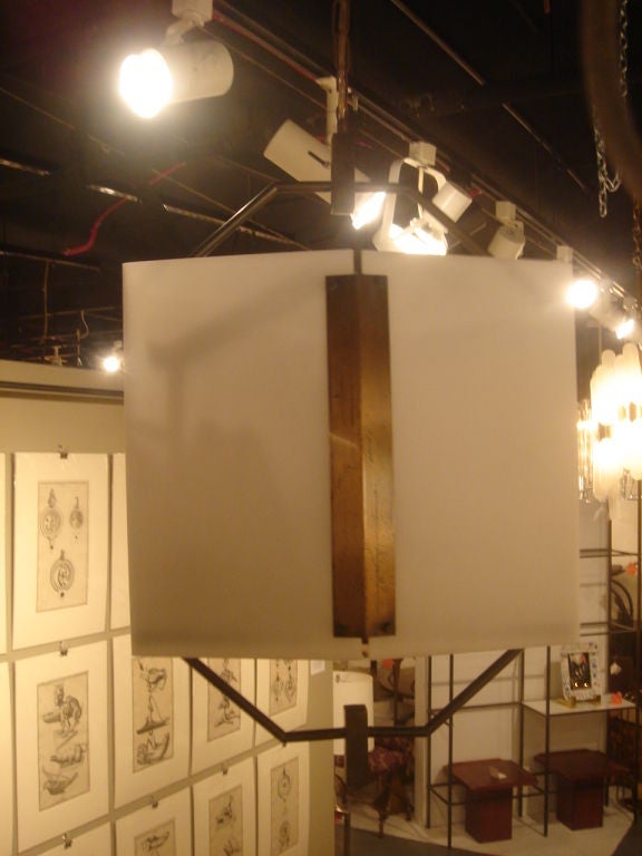 French White Perspex & Brass Pendant Light Fixture