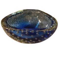Murano Blue Glass Bowl with White Bubbles