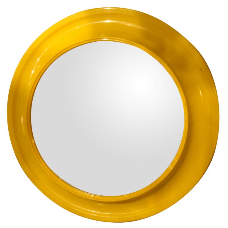 1970s Round Yellow Mirror in the style of Kartell