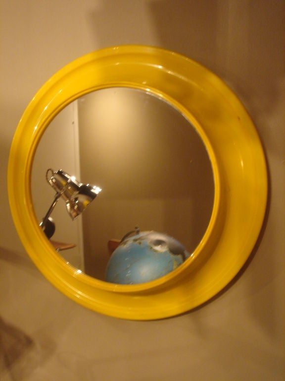 American 1970s Round Yellow Mirror in the style of Kartell