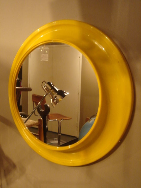 Late 20th Century 1970s Round Yellow Mirror in the style of Kartell