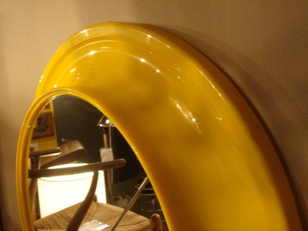 1970s Round Yellow Mirror in the style of Kartell 2