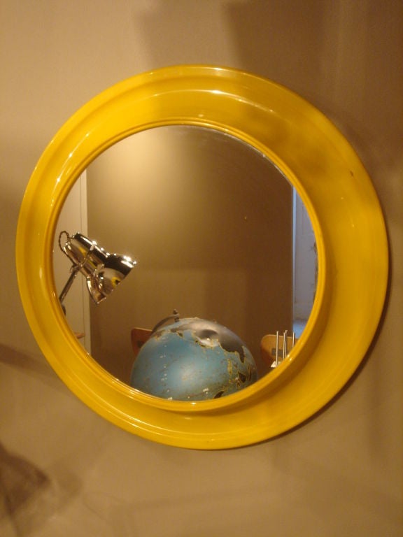 1970s Round Yellow Mirror in the style of Kartell 3