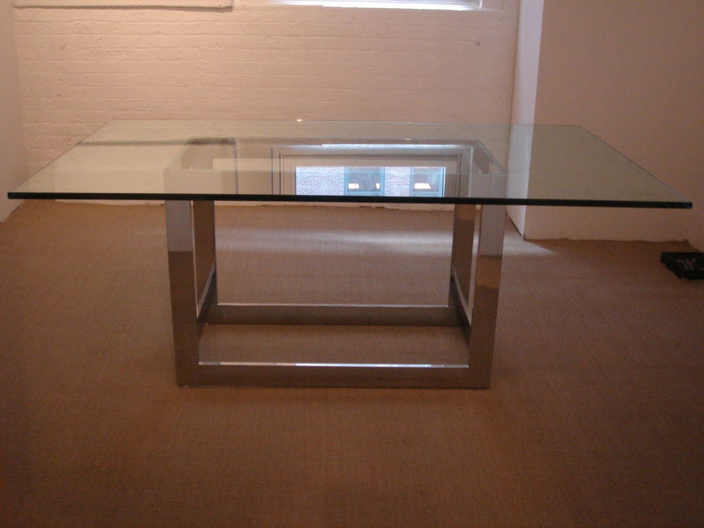 Minimalist Chrome & Glass Dining Table Base by Milo Baughman for Thayer Coggin