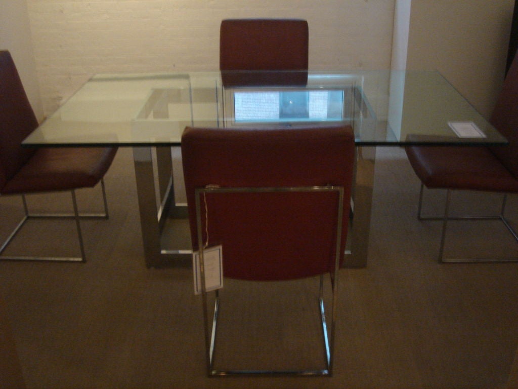 Chrome & Glass Dining Table Base by Milo Baughman for Thayer Coggin 1