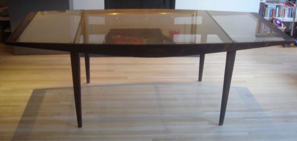 Martin Eisler Dining Table in Jacaranda with Cane & Glass Top
