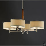 Pair of Chrome 4 Arm Light Fixtures with Burl Wood Accent