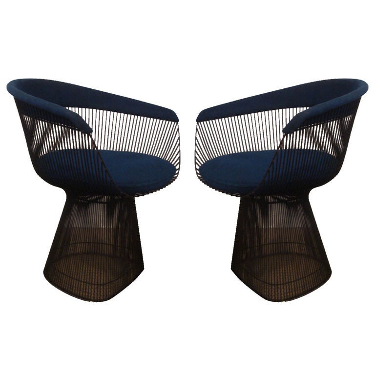 Vintage Pair of Bronze Wire Chairs by Warren Platner for Knoll