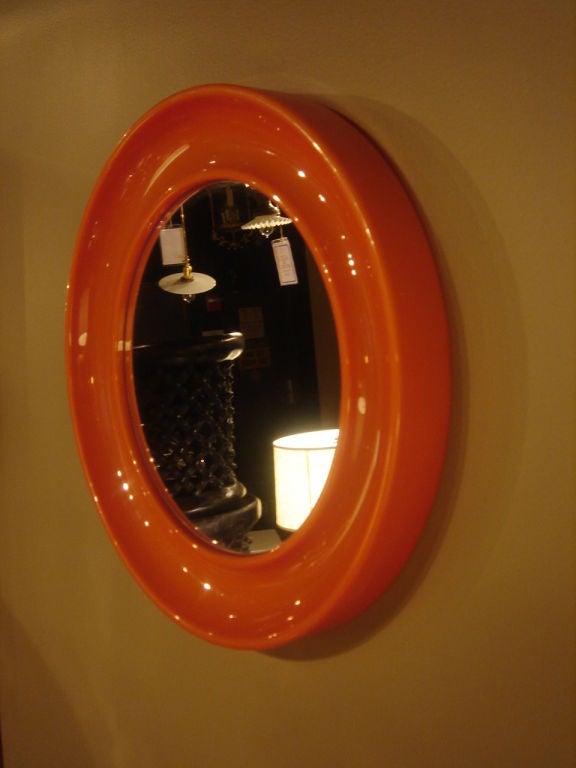 Late 20th Century 1970s Italian Round Orange Mirror by Collezione Salc