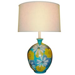 Italian Majolica Floral Table Lamp by Raymor