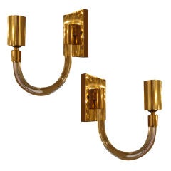 Pair of Lucite & Brass Sconces by Dorothy Draper