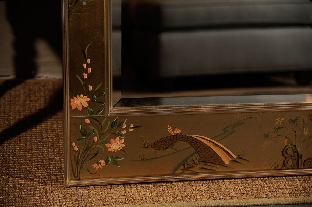 Vintage Chinoiserie Reverse Painted Gold Leaf Mirror by La Barge In Excellent Condition In New York, NY