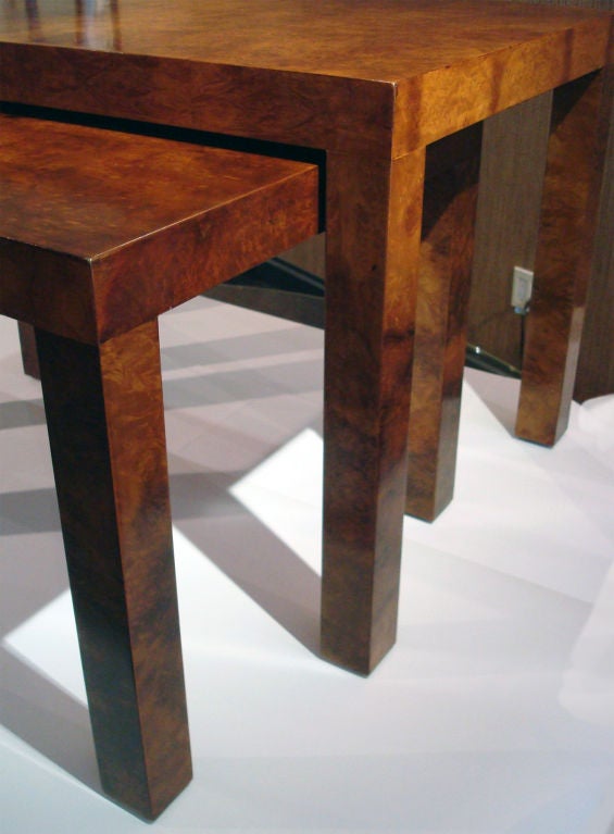 Burlwood nesting tables by Directional. Parsons style tables marked with Directional Custom Collection metal tag.