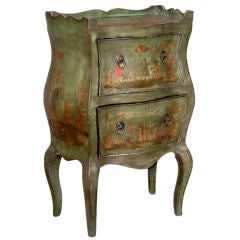 ITALIAN ROCOCO STYLE CHINOISERIE GREEN PAINTED PETIT COMMODE