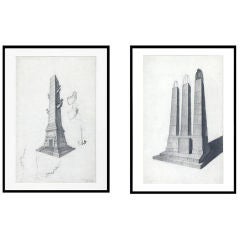 SET OF TWO ITALIAN FASCIST LARGE ARCHITECTURAL PENCIL DRAWINGS