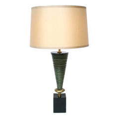 1950's MOSS GREEN CERAMIC LAMP OF CONICAL FORM