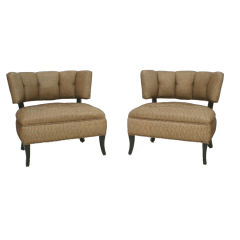 PAIR OF AMERICAN 1950's UPHOLSTERED LOUNGE CHAIRS W/CONCAVE BACK